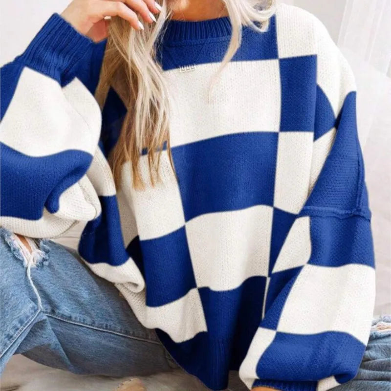Women's Checkerboard Knitted Sweater
