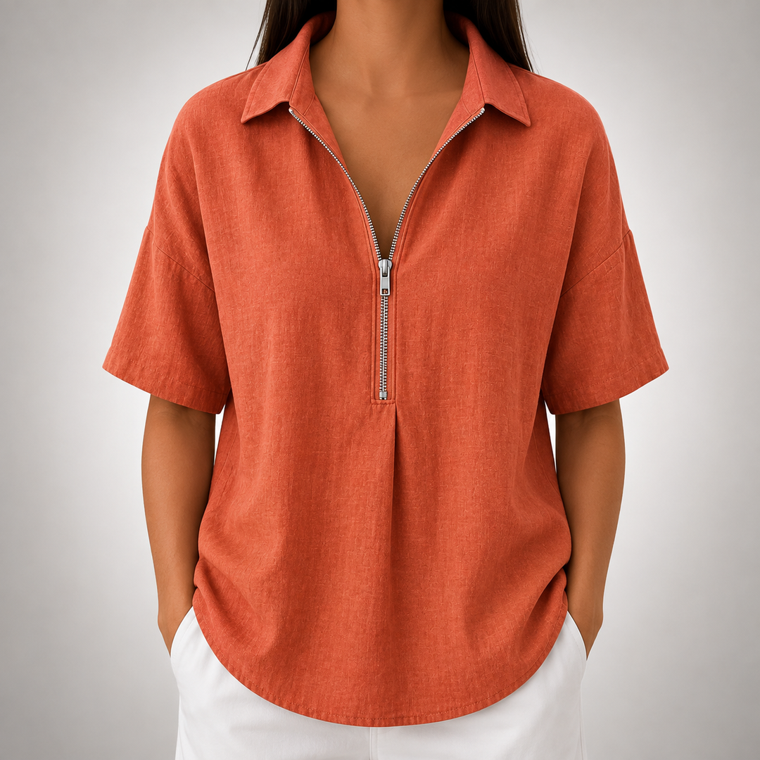 Elara Half-Zip Collared Blouse