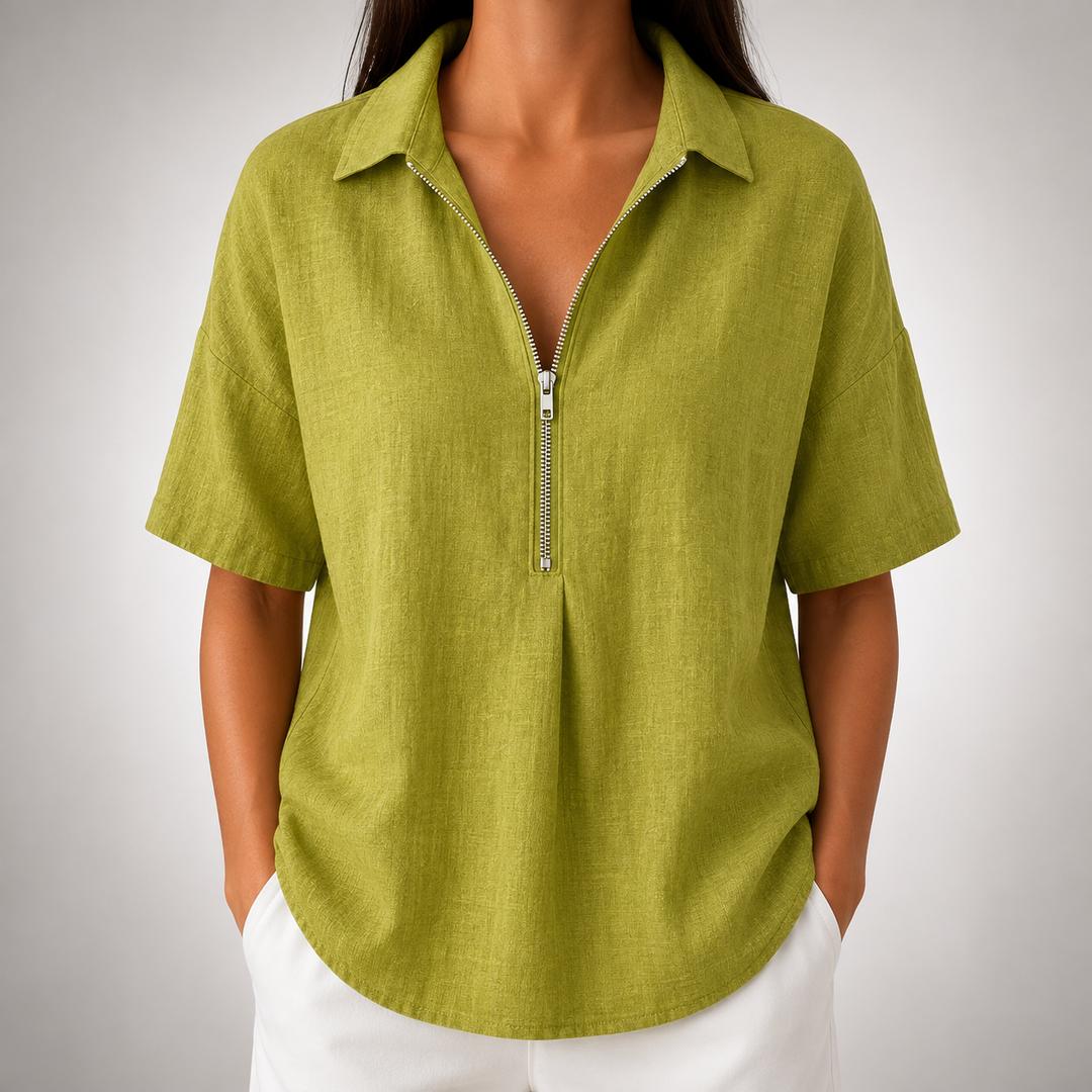 Elara Half-Zip Collared Blouse
