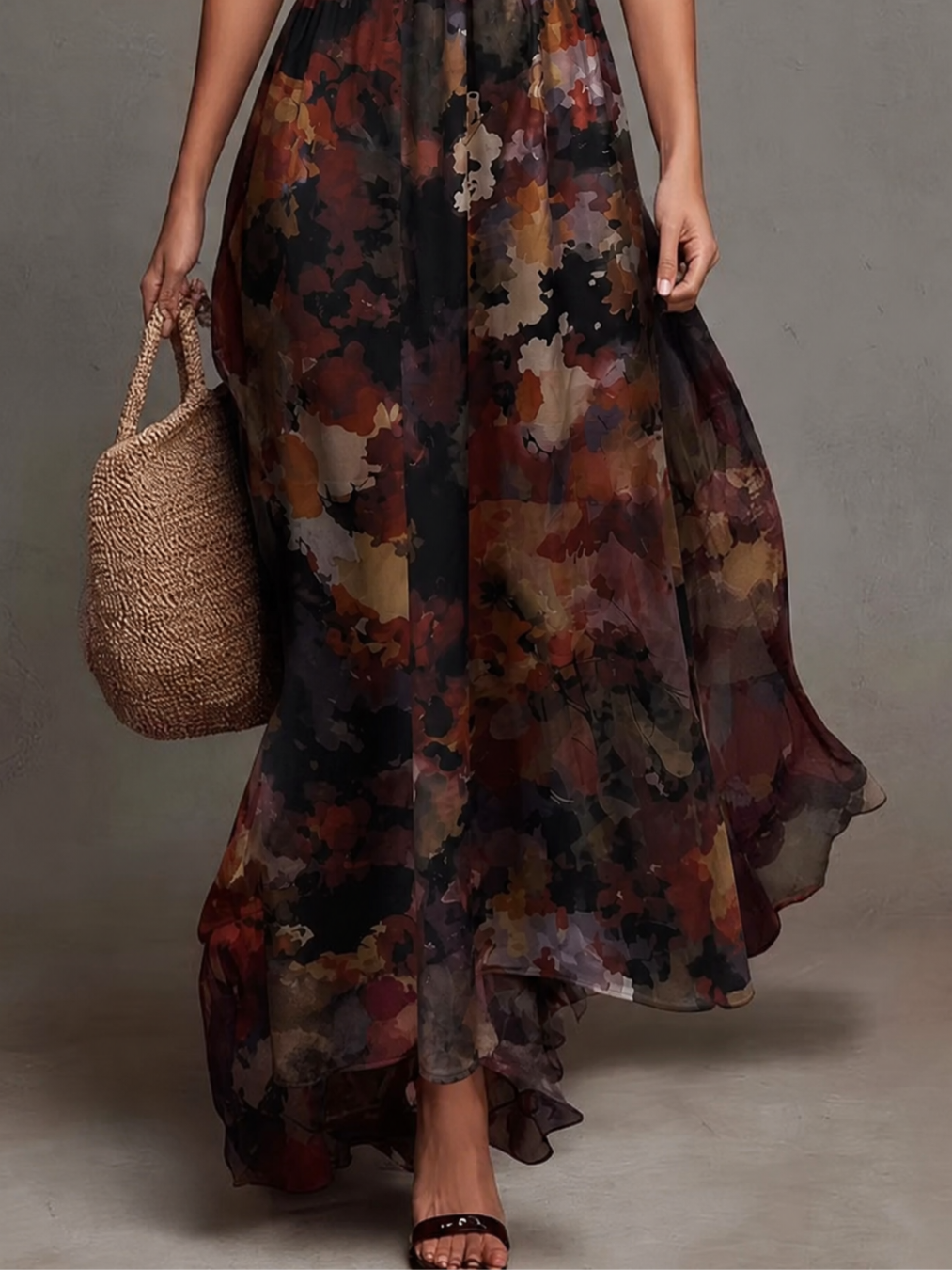 Camellia | Watercolor Floral Pleated Maxi Dress for Women