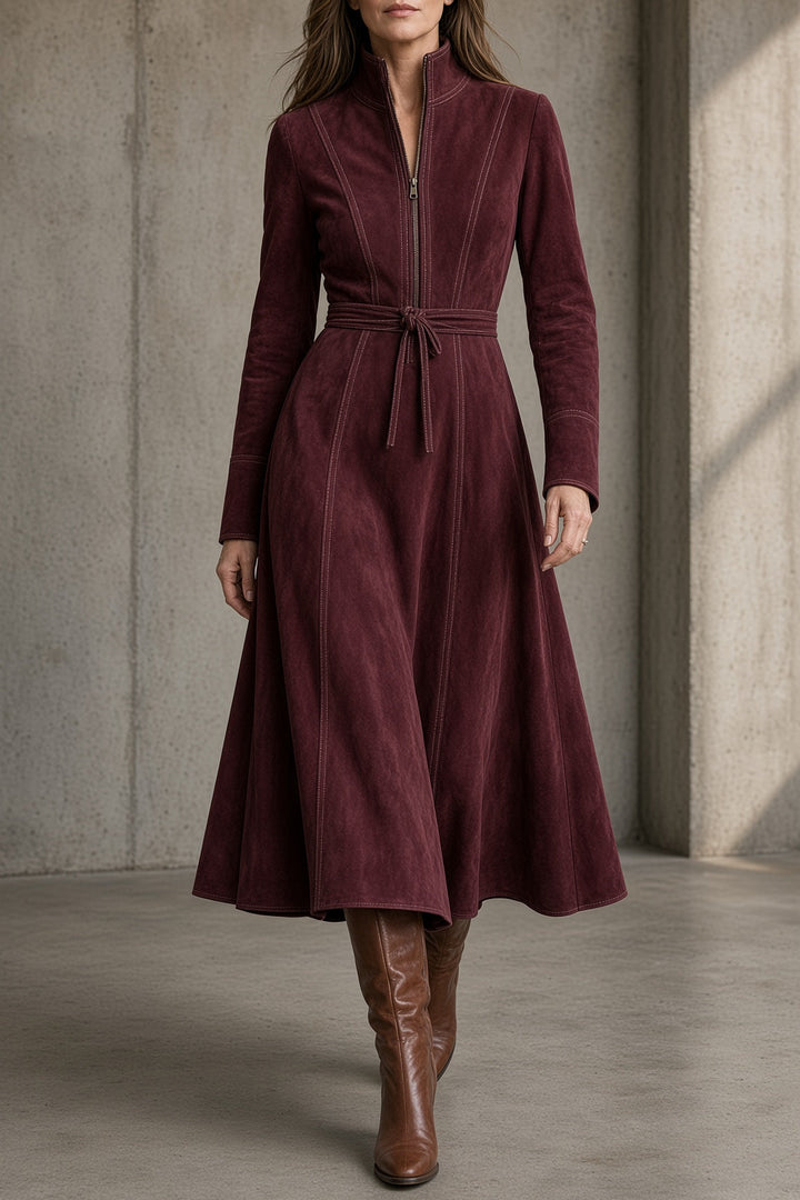 Rosa | Belted Zip-Front Midi Dress