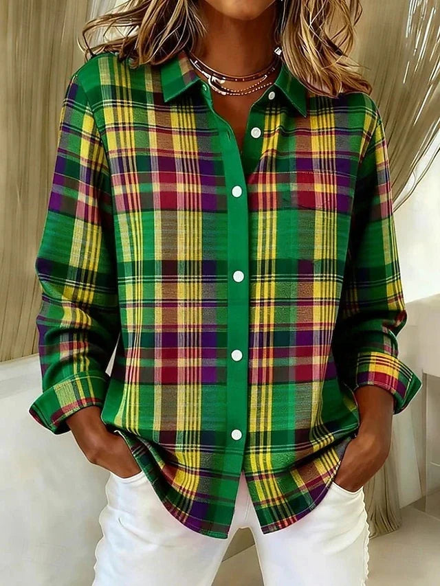 Ottilie | Vintage Plaid Button Front Blouse